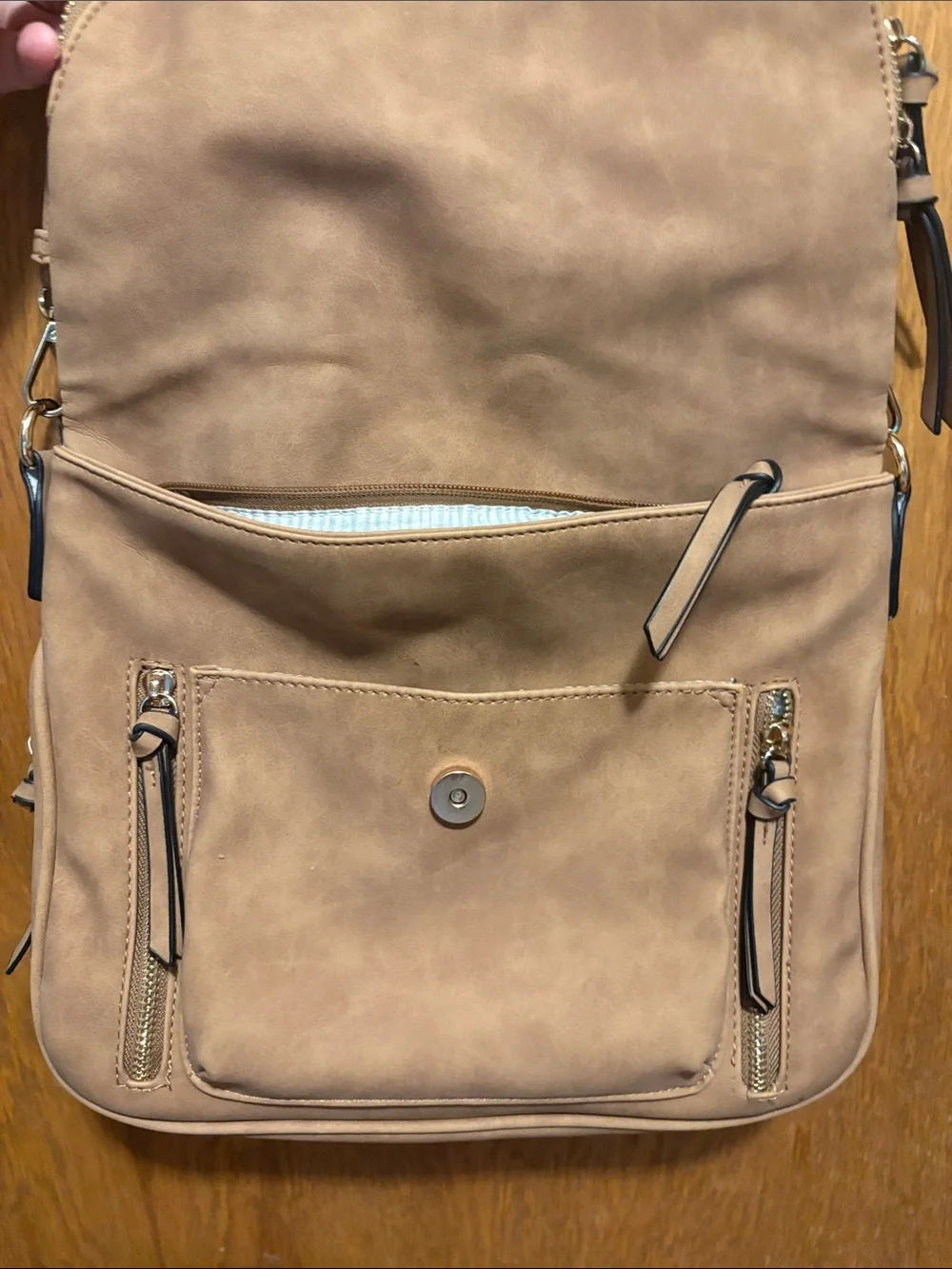 Beige/Tan Crossbody Bag with Flap faux leather